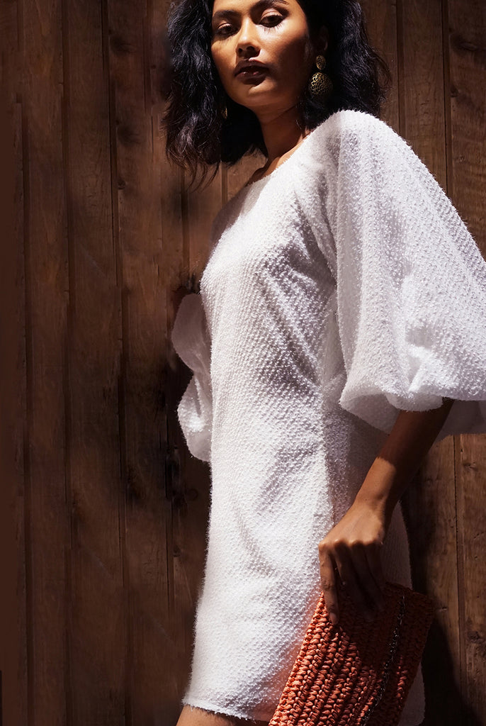 RW2108-Puff Sleeves short dress