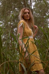 RW31013 - Mustard V-neck Dress