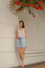 RW31002- White Or Pink Embellished Linen Blend Tank Top