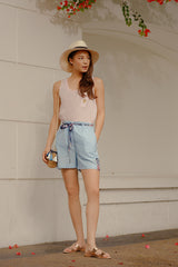 RW31002- White Or Pink Embellished Linen Blend Tank Top