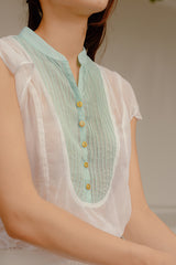 RW31006- Sheer Pleated Top