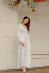 RW31000 - Lace-Panelled White Cotton Kaftan