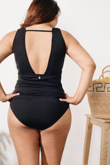 Curve-Black V-Neck Tankini Top- 41002AZ