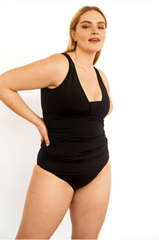 Curve-Black V-Neck Tankini Top- 41002AZ