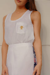 RW31002- White Or Pink Embellished Linen Blend Tank Top
