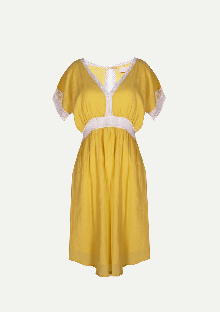 RW31013 - Mustard V-neck Dress