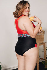 Curve-Red and Black Geometric Tankini Top- 41001A -(Telegram exclusive)