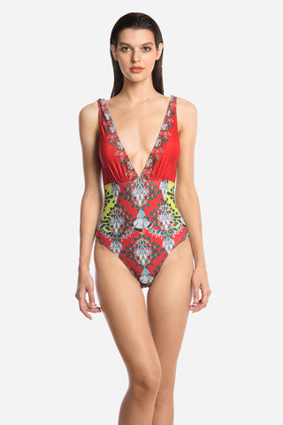 Mu.lan V Neck Red One Piece - (50% Markdown)